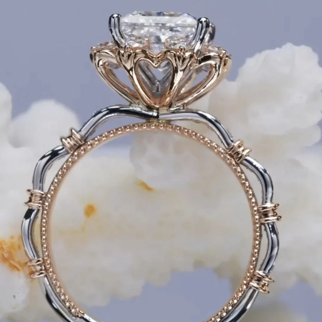 New Arrived Flower Design Princess Cut Engagement Ring